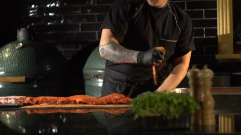 Meat marinating for barbecue 10 Stock Footage 108453425