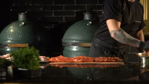 Meat marinating for barbecue 9 Stock Footage 108452624