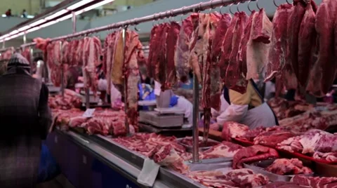 Meat in market Stock Footage 46639926