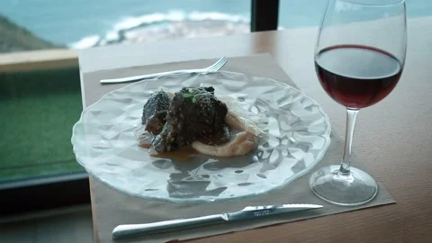 Meat with mashed potatoes in a plate. Close-up, selective focus. Video stock 238399152