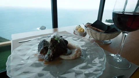 Meat with mashed potatoes in a plate. Close-up, selective focus. Stock Footage 238944468