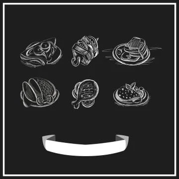 Meat menu chalked on a blackboard. Vector design Stock Illustration