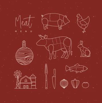 Meat menu flat design elements red Ilustración de archivo