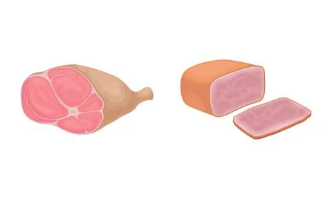 Meat with Mutton Leg and Ham as Foodstuff from Butchery Vector Set Stock Illustration
