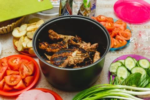 Meat in the pan Stock Photos