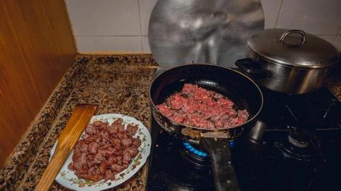 Meat in the pan Stock Photos