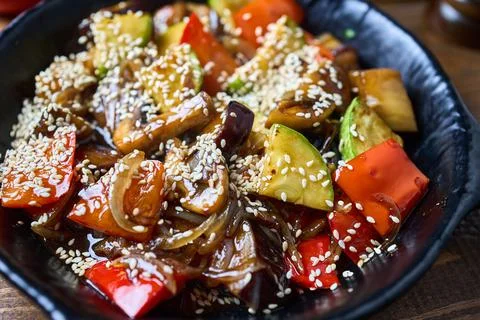Meat pan with vegetables Stock Photos
