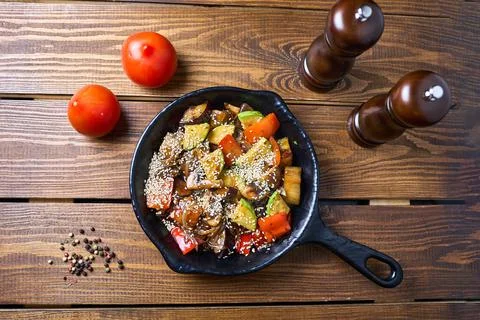 Meat pan with vegetables Stock Photos