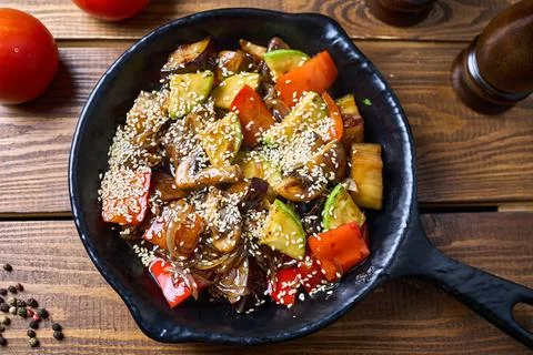 Meat pan with vegetables Stock Photos