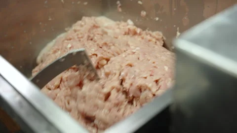 Meat Paste and Liquid Ingredient Blending in Stainless Steel Mixer Stock Footage 341309113