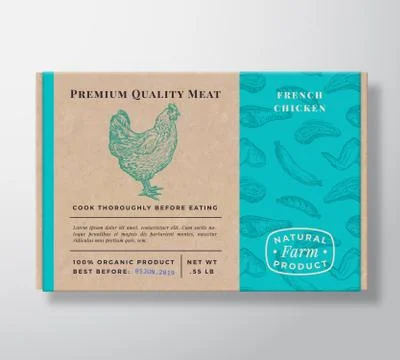 Meat Pattern Realistic Cardboard Box Container. Abstract Vector Packaging Design Illustrazione stock