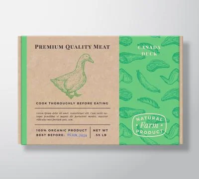 Meat Pattern Realistic Cardboard Box Container. Abstract Vector Packaging Design Stock Illustration