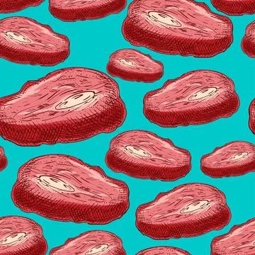 Meat pattern seamless hand drawing sketch. background Piece of pork or beef.  Stock Illustration