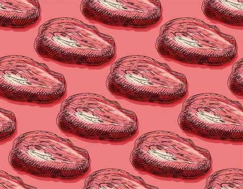 Meat pattern seamless hand drawing sketch. background Piece of pork or beef.  Stock Illustration