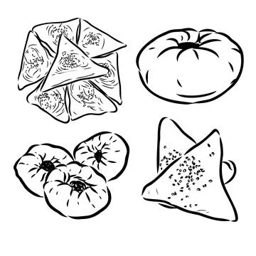 Meat pies. Linear drawing by hand. Vintage Stock Illustration