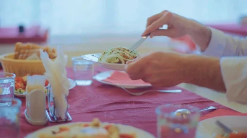 The meat on the plate is placed on another plate with a fork Stock Footage 129520667