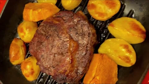 Meat with potato. Lamb, beef. Dinner Stock Footage 174725130