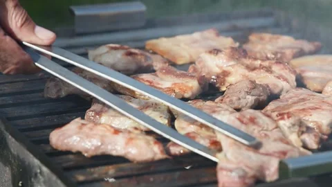 Meat preparing on barbeque close up time lapse Stock Footage 335694196