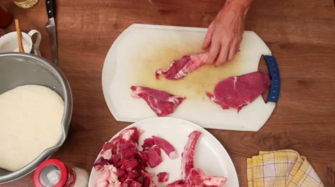 Meat preparing - beef suet cut onto small chunks Stock Footage 44772928