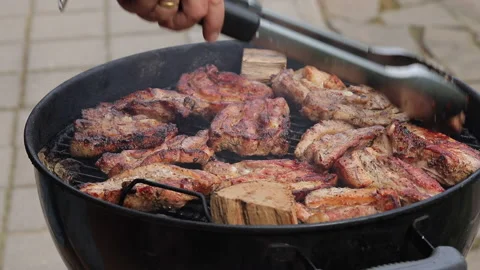 Meat preparing on grill Video stock 155484752