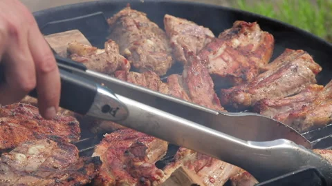 Meat preparing on grill Video stock 155484868