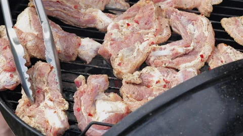 Meat preparing on grill Video stock 155484937