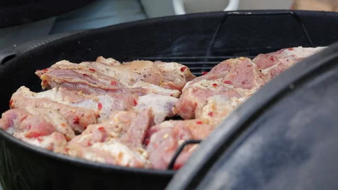 Meat preparing on grill Video stock 155484989