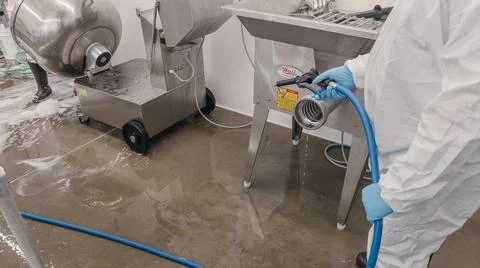 Meat Processing center cleaning Stock Photos