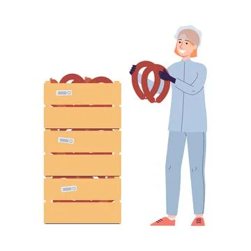 Meat processing factory worker packs products, flat vector illustration isolated Stock Illustration