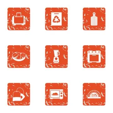 Meat processing icons set, grunge style Stock Illustration