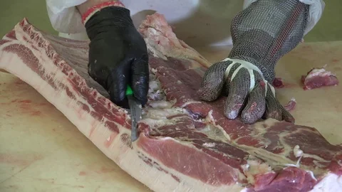 Meat Processing or Cut of Pork Stock Footage 97598688