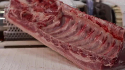 Meat Processing Plant conveyor butchering carcasses Stock Footage 46376153
