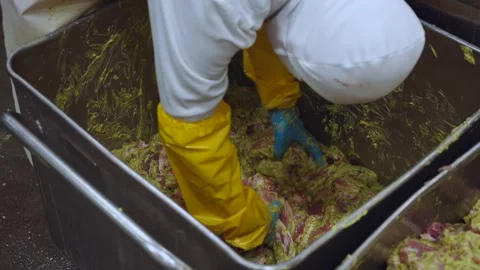 Meat processing plant conveyor, meat processing plant Stock Footage 345933960