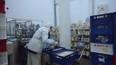 Meat processing plant conveyor, meat processing plant Stock Footage 345934179