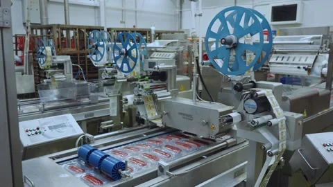 Meat processing plant conveyor, meat processing plant Stock Footage 345934197