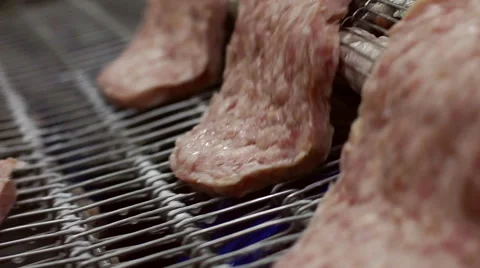 Meat Processing Plant pork chops on the conveyor Stockbeeldmateriaal 46375982