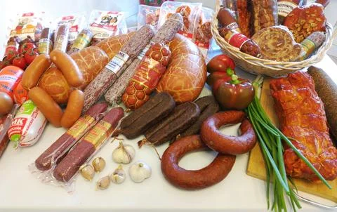 Meat processing plant product range Stock Photos