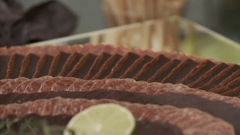 Meat Products On A Buffet Table. Vídeos de archivo 108256639