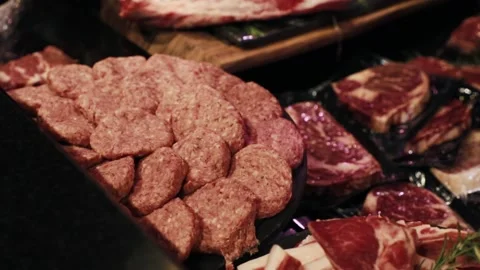Meat products on the counter in the store Stock Footage 232610024