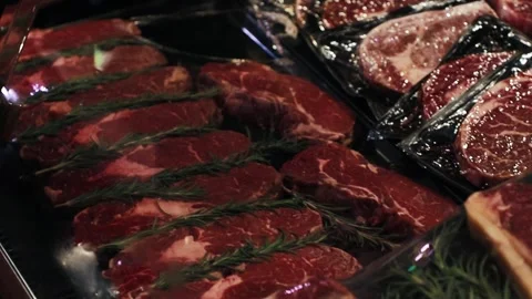 Meat products on the counter in the store Stock Footage 232610046