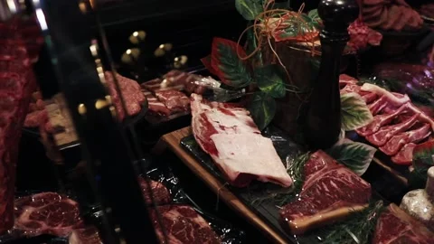 Meat products on the counter in the store Stock Footage 232610052