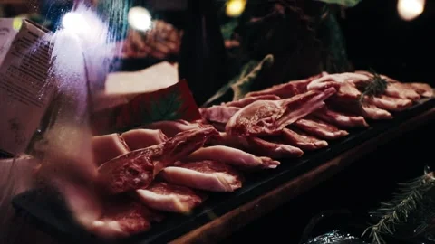 Meat products on the counter in the store Stock Footage 232610055