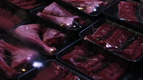 Meat products on the counter in the store Stock Footage 232610100