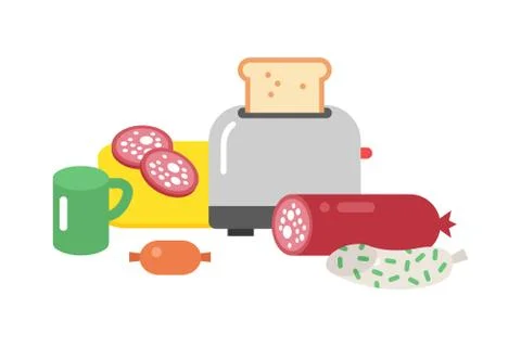 Meat products ingredient and rustic elements preparation equipment food flat Stock Illustration