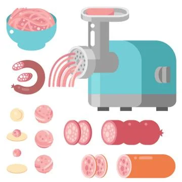 Meat products ingredient and rustic elements preparation equipment food flat Stock Illustration