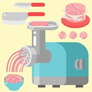 Meat products ingredient and rustic elements preparation equipment food flat 스톡 일러스트