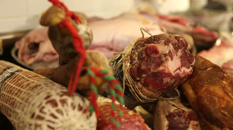 Meat products in kitchen Stock Footage 32398004
