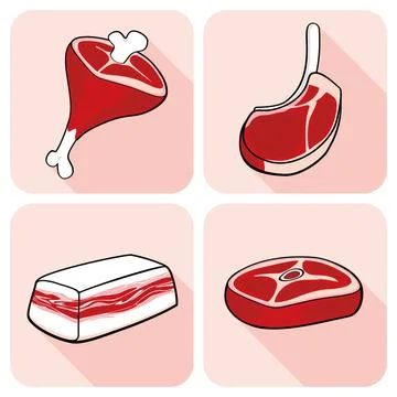 Meat raw meat icon set on a pink background Copyright: xZoonar.com/Dmitriy... Stock Photos