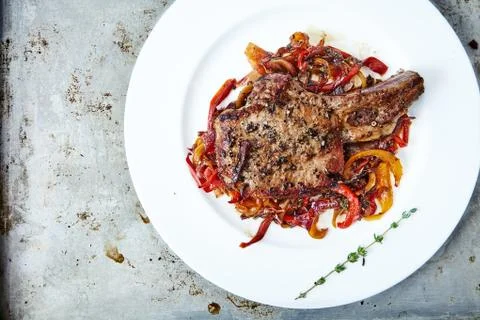 Meat rib with vegetables Stock Photos