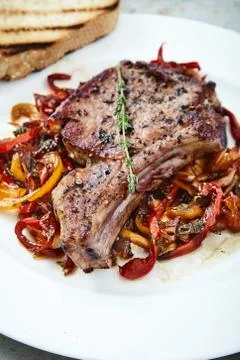 Meat rib with vegetables Stock Photos